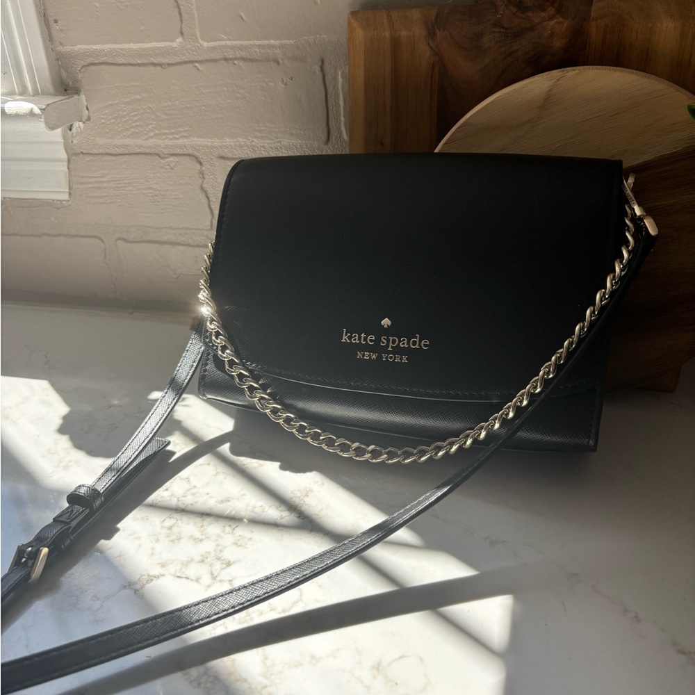 Kate Spade Black Crossbody Bag with Silver Chain